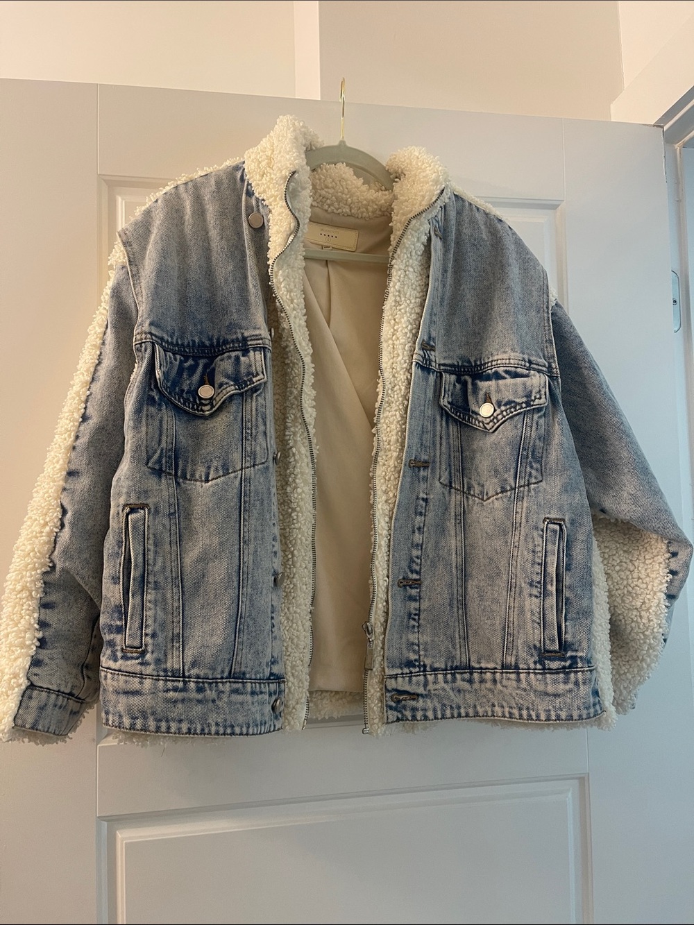 Blank NYC Light Blue Denim Sherpa-Lined Jacket